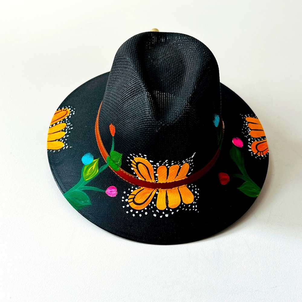 Black Burlap Hand Painted Colorful Hat Fidora